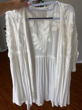 H&M Boho Embroidered Open-Front Dress/Cardigan in Ivory